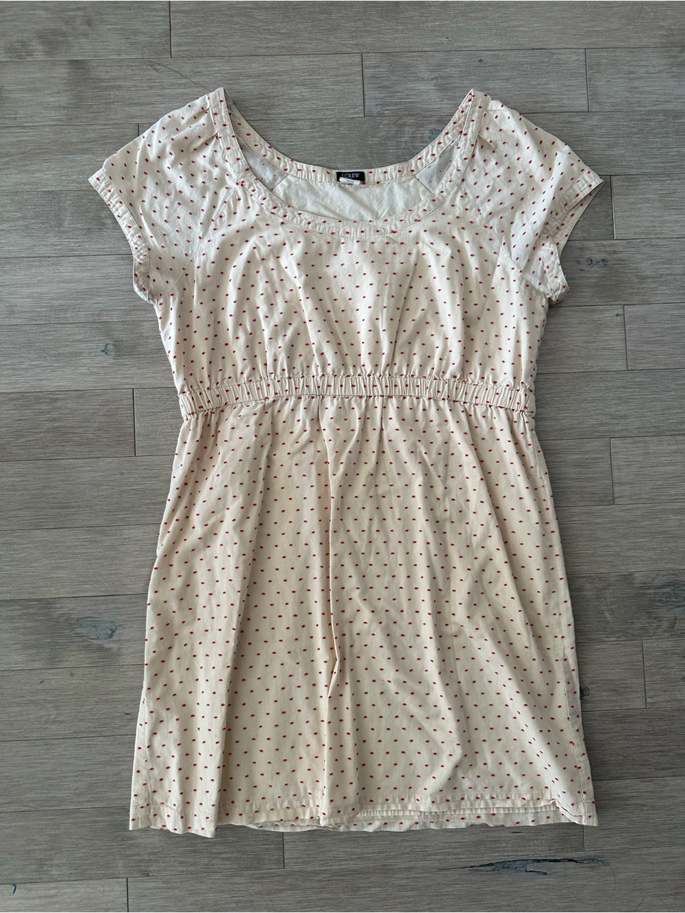 J Crew 100% Cotton Cream Red Dots Mini Dress Size Large